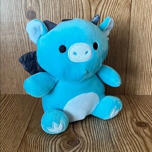 EUC Squishmallows Squeezemallows “Grey” Blue Dragon Glitter Wings Soft Plush Toy